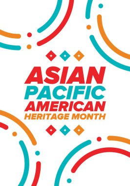 Asya Pasifik Amerikan Mirası Ayı. Mayıs 'ta kutlandı. Amerika Birleşik Devletleri 'ndeki Asya kökenli Amerikalıların ve Pasifik Adalılarının kültürünü, geleneklerini ve tarihini kutlar. Poster, kart, pankart. Vektör