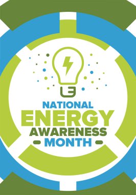 National Energy Awareness Month in October. Optimization and management of energy consumption. The introduction of advanced technology, encourage the use of renewable energy. Energy security. Vector