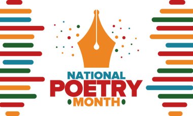 Nisan 'da Ulusal Şiir Ayı. Amerika Birleşik Devletleri ve Kanada 'da şiir festivali. Edebi olaylar ve kutlamalar. Vektör poster illüstrasyonu. Tebrik kartı, davet, afiş veya arkaplan