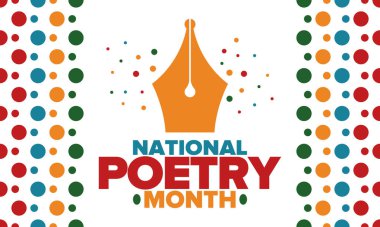 Nisan 'da Ulusal Şiir Ayı. Amerika Birleşik Devletleri ve Kanada 'da şiir festivali. Edebi olaylar ve kutlamalar. Vektör poster illüstrasyonu. Tebrik kartı, davet, afiş veya arkaplan