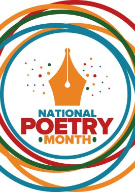 Nisan 'da Ulusal Şiir Ayı. Amerika Birleşik Devletleri ve Kanada 'da şiir festivali. Edebi olaylar ve kutlamalar. Vektör poster illüstrasyonu. Tebrik kartı, davet, afiş veya arkaplan