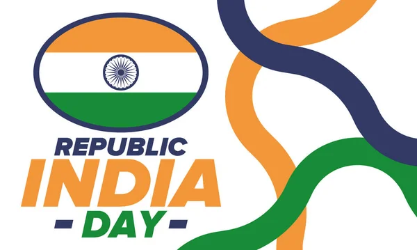 Köztársaságnap Indiában Nemzeti Boldog Ünnep Ünnepelt Éves Január Indiai Zászló — Stock Vector