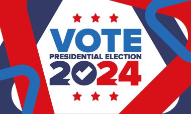Presidential Election 2024 in United States. Vote day, November 5. US Election. Patriotic american element. Poster, card, banner and background. Vector illustration