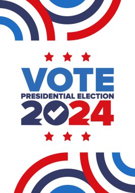Presidential Election 2024 in United States. Vote day, November 5. US Election. Patriotic american element. Poster, card, banner and background. Vector illustration