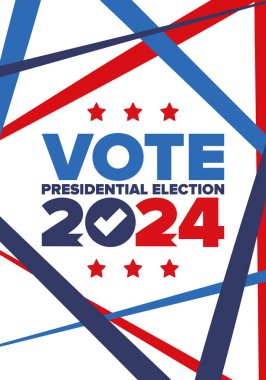 Presidential Election 2024 in United States. Vote day, November 5. US Election. Patriotic american element. Poster, card, banner and background. Vector illustration