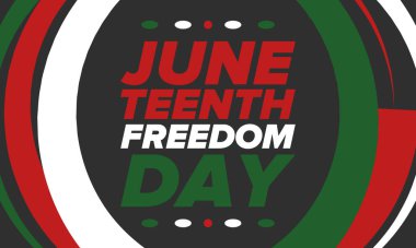 Haziran Bağımsızlık Günü 'nde. Özgürlük ya da Özgürlük Günü. Yıllık Amerikan bayramı, 19 Haziran 'da kutlandı. Afro-Amerikan tarihi ve mirası. Poster, tebrik kartı, afiş ve geçmiş. Vektör