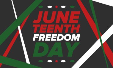 Haziran Bağımsızlık Günü 'nde. Özgürlük ya da Özgürlük Günü. Yıllık Amerikan bayramı, 19 Haziran 'da kutlandı. Afro-Amerikan tarihi ve mirası. Poster, tebrik kartı, afiş ve geçmiş. Vektör