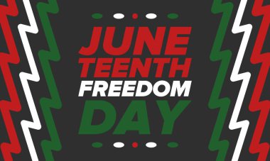 Haziran Bağımsızlık Günü 'nde. Özgürlük ya da Özgürlük Günü. Yıllık Amerikan bayramı, 19 Haziran 'da kutlandı. Afro-Amerikan tarihi ve mirası. Poster, tebrik kartı, afiş ve geçmiş. Vektör