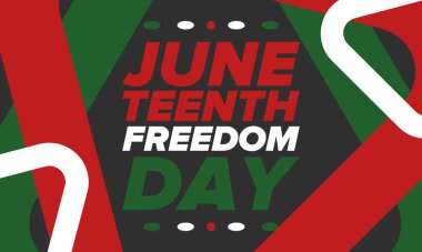 Haziran Bağımsızlık Günü 'nde. Özgürlük ya da Özgürlük Günü. Yıllık Amerikan bayramı, 19 Haziran 'da kutlandı. Afro-Amerikan tarihi ve mirası. Poster, tebrik kartı, afiş ve geçmiş. Vektör