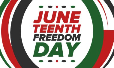 Haziran Bağımsızlık Günü 'nde. Özgürlük ya da Özgürlük Günü. Yıllık Amerikan bayramı, 19 Haziran 'da kutlandı. Afro-Amerikan tarihi ve mirası. Poster, tebrik kartı, afiş ve geçmiş. Vektör