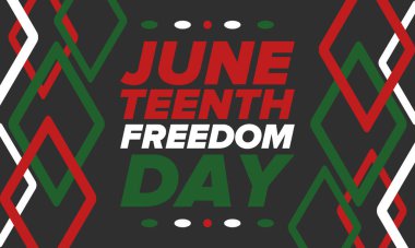 Haziran Bağımsızlık Günü 'nde. Özgürlük ya da Özgürlük Günü. Yıllık Amerikan bayramı, 19 Haziran 'da kutlandı. Afro-Amerikan tarihi ve mirası. Poster, tebrik kartı, afiş ve geçmiş. Vektör