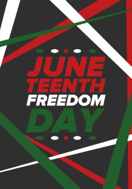 Haziran Bağımsızlık Günü 'nde. Özgürlük ya da Özgürlük Günü. Yıllık Amerikan bayramı, 19 Haziran 'da kutlandı. Afro-Amerikan tarihi ve mirası. Poster, tebrik kartı, afiş ve geçmiş. Vektör