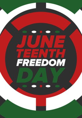 Haziran Bağımsızlık Günü 'nde. Özgürlük ya da Özgürlük Günü. Yıllık Amerikan bayramı, 19 Haziran 'da kutlandı. Afro-Amerikan tarihi ve mirası. Poster, tebrik kartı, afiş ve geçmiş. Vektör