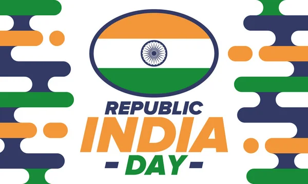 Köztársaságnap Indiában Nemzeti Boldog Ünnep Ünnepelt Éves Január Indiai Zászló — Stock Vector
