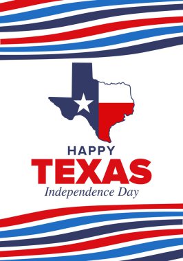 Teksas Bağımsızlık Günü. Amerika Birleşik Devletleri 'nde özgürlük tatili, Mart ayında yıllık kutlama. Lone Star bayrağı. Teksas bayrağı. Vatansever işaretler ve unsurlar. Poster, kart, afiş ve geçmiş. Vektör illüstrasyonu