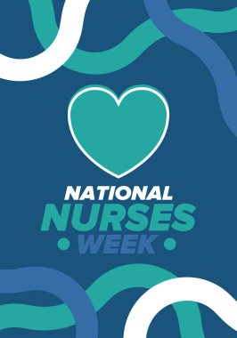 Ulusal Hemşireler Haftası. Teşekkürler hemşireler. Tıbbi ve sağlık hizmetleri konsepti. Virüslere ve hastalıklara karşı savaşanlar. Doktorların şerefine. Amerika 'da yıllık kutlama. Vektör illüstrasyon posteri