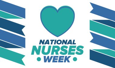 Ulusal Hemşireler Haftası. Teşekkürler hemşireler. Tıbbi ve sağlık hizmetleri konsepti. Virüslere ve hastalıklara karşı savaşanlar. Doktorların şerefine. Amerika 'da yıllık kutlama. Vektör illüstrasyon posteri