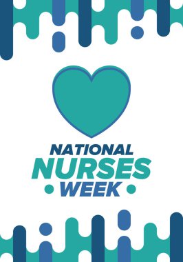 Ulusal Hemşireler Haftası. Teşekkürler hemşireler. Tıbbi ve sağlık hizmetleri konsepti. Virüslere ve hastalıklara karşı savaşanlar. Doktorların şerefine. Amerika 'da yıllık kutlama. Vektör illüstrasyon posteri