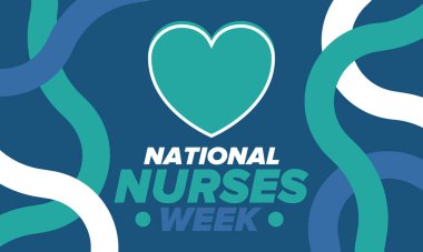 Ulusal Hemşireler Haftası. Teşekkürler hemşireler. Tıbbi ve sağlık hizmetleri konsepti. Virüslere ve hastalıklara karşı savaşanlar. Doktorların şerefine. Amerika 'da yıllık kutlama. Vektör illüstrasyon posteri