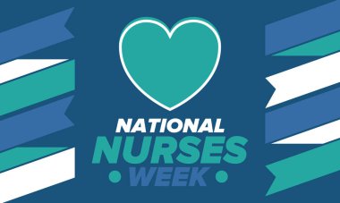 Ulusal Hemşireler Haftası. Teşekkürler hemşireler. Tıbbi ve sağlık hizmetleri konsepti. Virüslere ve hastalıklara karşı savaşanlar. Doktorların şerefine. Amerika 'da yıllık kutlama. Vektör illüstrasyon posteri