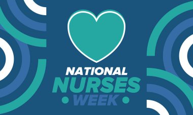 Ulusal Hemşireler Haftası. Teşekkürler hemşireler. Tıbbi ve sağlık hizmetleri konsepti. Virüslere ve hastalıklara karşı savaşanlar. Doktorların şerefine. Amerika 'da yıllık kutlama. Vektör illüstrasyon posteri