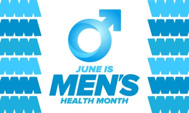 Haziran 'da Ulusal Erkek Sağlığı Ayı. Sağlık eğitimi programı. Amerika 'da yıllık kutlama. Tıbbi konsept. Bakım ve sağlık. Poster, kart, afiş ve geçmiş. Vektör illüstrasyonu