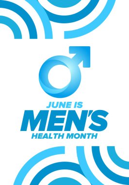 Haziran 'da Ulusal Erkek Sağlığı Ayı. Sağlık eğitimi programı. Amerika 'da yıllık kutlama. Tıbbi konsept. Bakım ve sağlık. Poster, kart, afiş ve geçmiş. Vektör illüstrasyonu