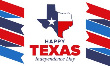 Teksas Bağımsızlık Günü. Amerika Birleşik Devletleri 'nde özgürlük tatili, Mart ayında yıllık kutlama. Lone Star bayrağı. Teksas bayrağı. Vatansever işaretler ve unsurlar. Poster, kart, afiş ve geçmiş. Vektör illüstrasyonu