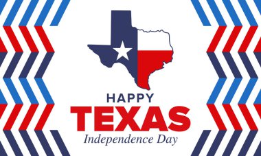Teksas Bağımsızlık Günü. Amerika Birleşik Devletleri 'nde özgürlük tatili, Mart ayında yıllık kutlama. Lone Star bayrağı. Teksas bayrağı. Vatansever işaretler ve unsurlar. Poster, kart, afiş ve geçmiş. Vektör illüstrasyonu