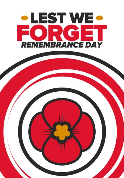 Herdenkingsdag Opdat Het Niet Vergeten Herinnering Papaver Poppy Dag Herdenkingsdag — Stockvector