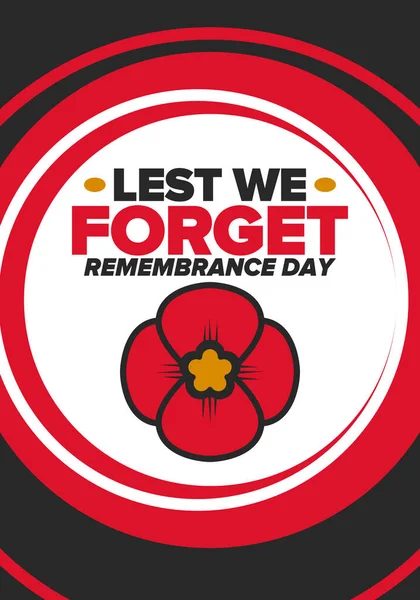 纪念日 恐怕我们忘了 记得罂粟 糟糕的一天 在英联邦成员国纪念阵亡将士纪念日 以纪念因公殉职的军人 红罂粟 — 图库矢量图片