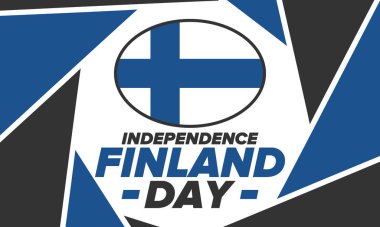 Finlandiya 'nın Bağımsızlık Günü. Finlandiya ulusal mutlu bayramı, her yıl 6 Aralık 'ta kutlanır. Finlandiya bayrağı. Vatansever unsurlar. Poster, kart, afiş ve geçmiş. Vektör illüstrasyonu