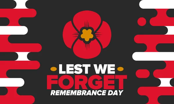 纪念日 恐怕我们忘了 记得罂粟 糟糕的一天 在英联邦成员国纪念阵亡将士纪念日 以纪念因公殉职的军人 红罂粟 — 图库矢量图片