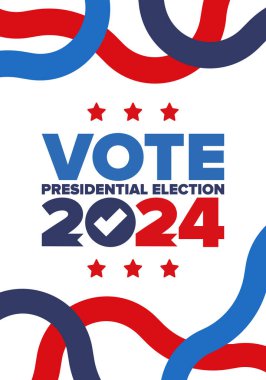 Presidential Election 2024 in United States. Vote day, November 5. US Election. Patriotic american element. Poster, card, banner and background. Vector illustration