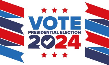 Presidential Election 2024 in United States. Vote day, November 5. US Election. Patriotic american element. Poster, card, banner and background. Vector illustration