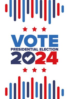 Presidential Election 2024 in United States. Vote day, November 5. US Election. Patriotic american element. Poster, card, banner and background. Vector illustration