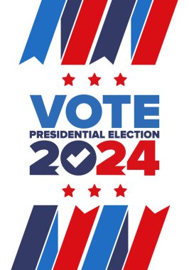 Presidential Election 2024 in United States. Vote day, November 5. US Election. Patriotic american element. Poster, card, banner and background. Vector illustration