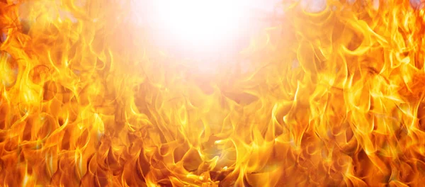 Ogień Świeci Środku Słońcem Streszczenie Blaze Ogień Faktura Płomienia Baner — Zdjęcie stockowe