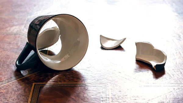 台所の床に壊れた磁器マグカップ — ストック写真