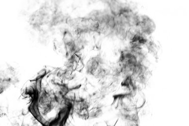 Thick black smoke on a white isolated background