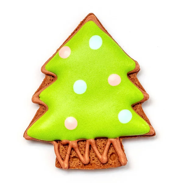 Biscoitos Natal Ano Novo Forma Uma Árvore Natal Fundo Branco — Fotografia de Stock