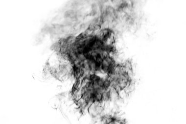 Thick black smoke on a white isolated background