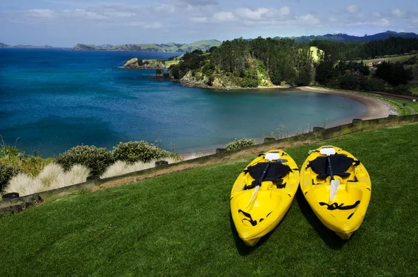 Paire de kayaks jumeaux jaunes — Photo