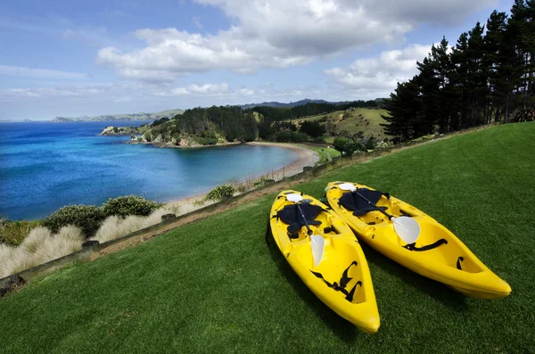 Coppia di kayak gialli gemelli — Foto Stock