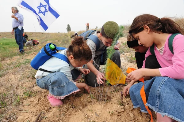 Israeliska barn firar tu bishvat-judiska högtiden mat — Stockfoto