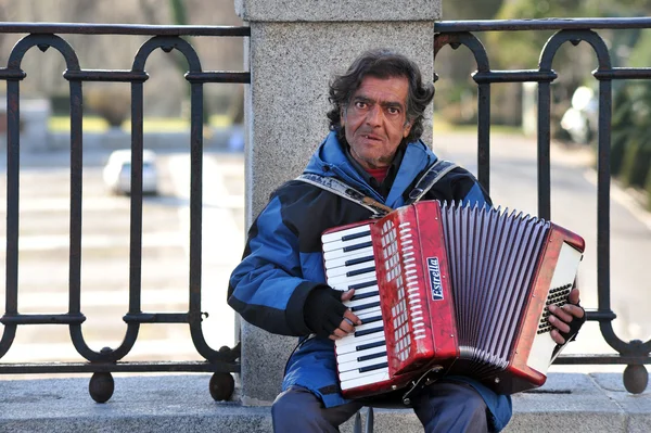 Испанский цыган играет на аккордеоне — стоковое фото