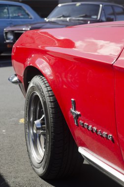 Kırmızı ford mustang araba gösterisi