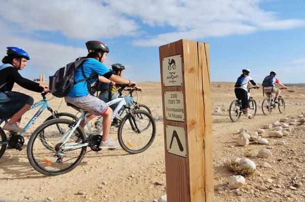 Fietsen in de negev woestijn van Israël — Stockfoto