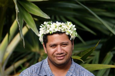 Portrait of Polynesian Pacific Island Tahitian mature man clipart