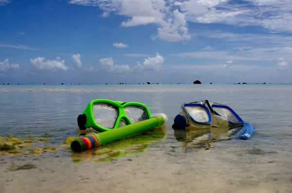 Snorkelutrustning i aitutaki lagunen Cooköarna — Stockfoto